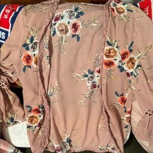 Floral Lace Trim Blouse - Pink